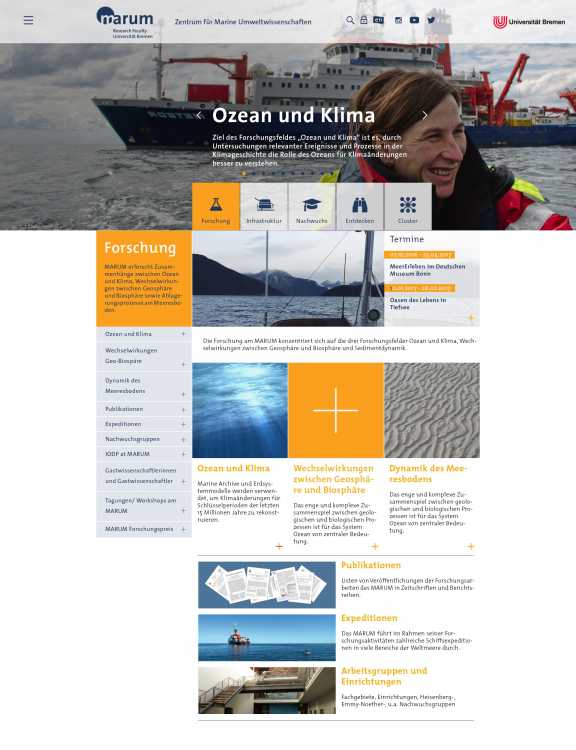 neue Startseite nach Relaunch der Website vom Marum