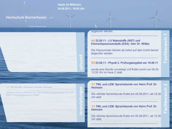 Screenshot Infoscreen HS Bremerhaven Blättern Screenshot Infoscreen HS Bremerhaven Blättern