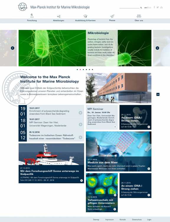 neue Startseite des Max-Planck Instituts für Marine Mikrobiologie