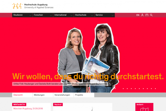 Startseite auf der Website der Hochschule Augsburg Startseite auf der Website der Hochschule Augsburg