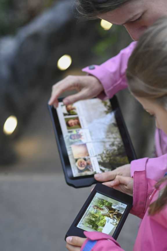 Besucherinnen mit Tablet und Mediaguide